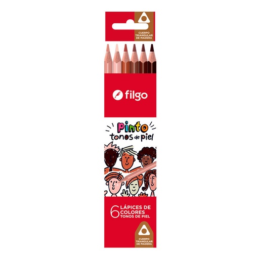 [FILGOPINT6PIEL] Lápices de colores Filgo Tonos de Piel largos, caja de 6 colores