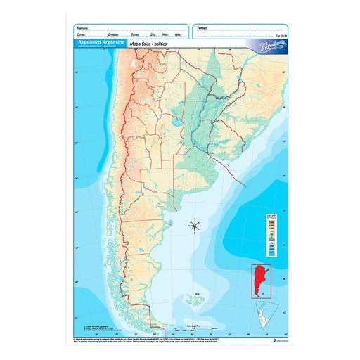 [RIVMAPARGFP5] Mapa Argentina físico político Rivadavia N°5, block de 20 mapas