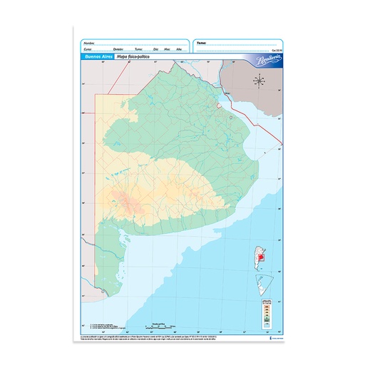 [RIVMAPBSAFP5] Mapa Buenos Aires físico político Rivadavia N°5, block de 20 mapas