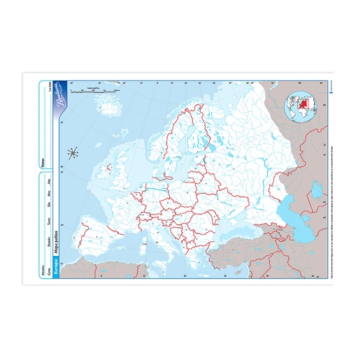 [RIVMAPEURP5] Mapa Europa político Rivadavia N°5, block de 20 mapas