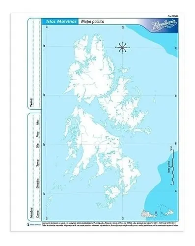 [RIVMAPISLMP3] Mapa Islas Malvinas político Rivadavia N°3, block de 40 mapas