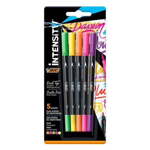 [BICDUALTIP] Marcador de 2 puntas Bic Intensity Dual Tip, blister de 5 colores