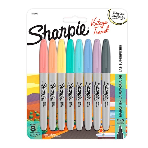 [SHARPIEVINTAG8] Marcadores permanentes Sharpie Vintage Travel, blister de 8 colores
