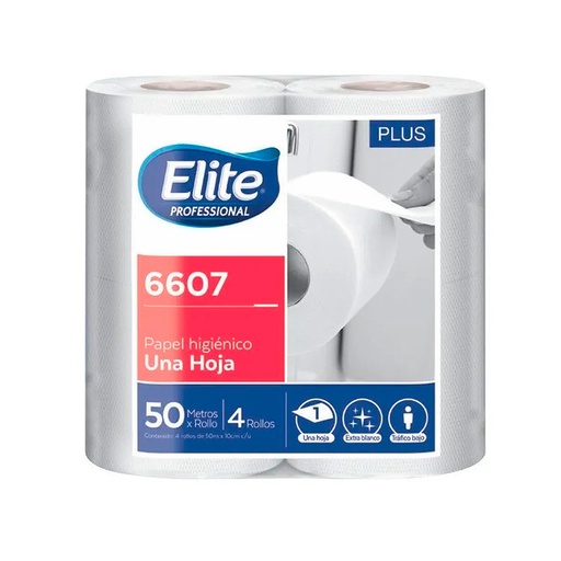[ELITPLUS50X4] Papel Higiénico Elite 6607 hoja simple, pack de 4 rollos de 50mts.
