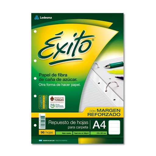 [EXITOREA496R] Repuesto Éxito Reforzado A4, 96 hojas rayadas