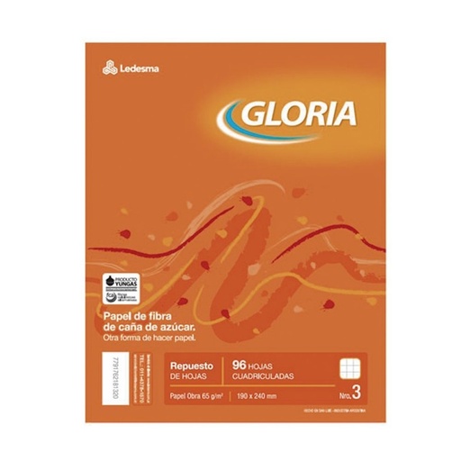 [GLORIAREP96C] Repuesto Gloria, 96 hojas cuadriculadas