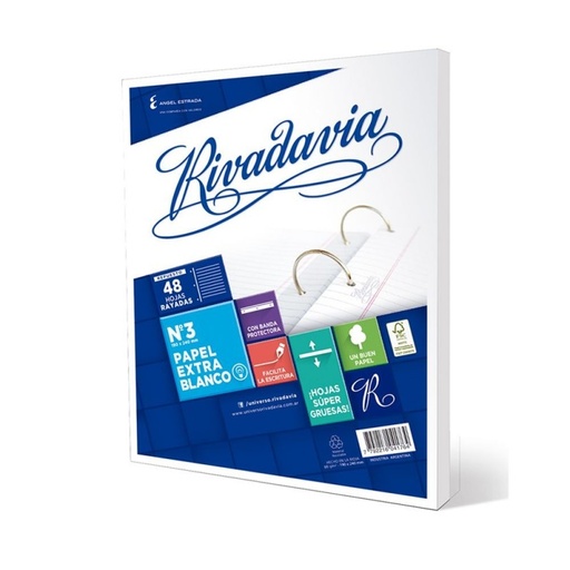 [RIVEXB48RAYA] Repuesto Rivadavia Banda Extra Blanco, 48 h. rayadas