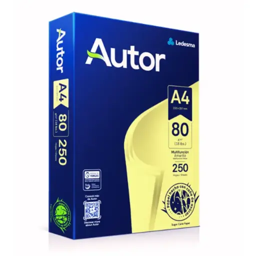 [AUTORA4AMA80] Resma Autor A4 amarilla, 80g. 250 Hs.