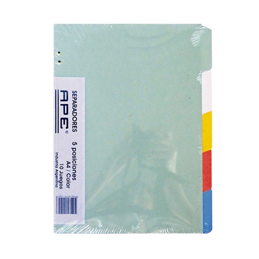 [APESEPA4CO10] Separador A4 5 Posiciones Color X 10 