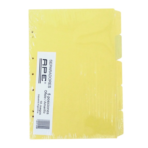[APESEPOFMA10] Separador Oficio 5 Posiciones Amarillo X10 