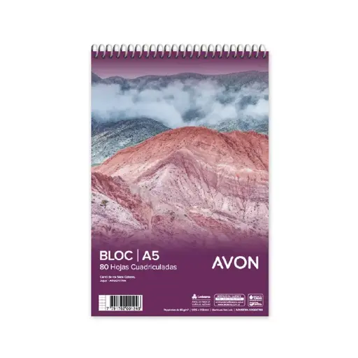 [AVONBLOCA5C] Block A5 espiralado Avon, 80 hojas cuadriculadas